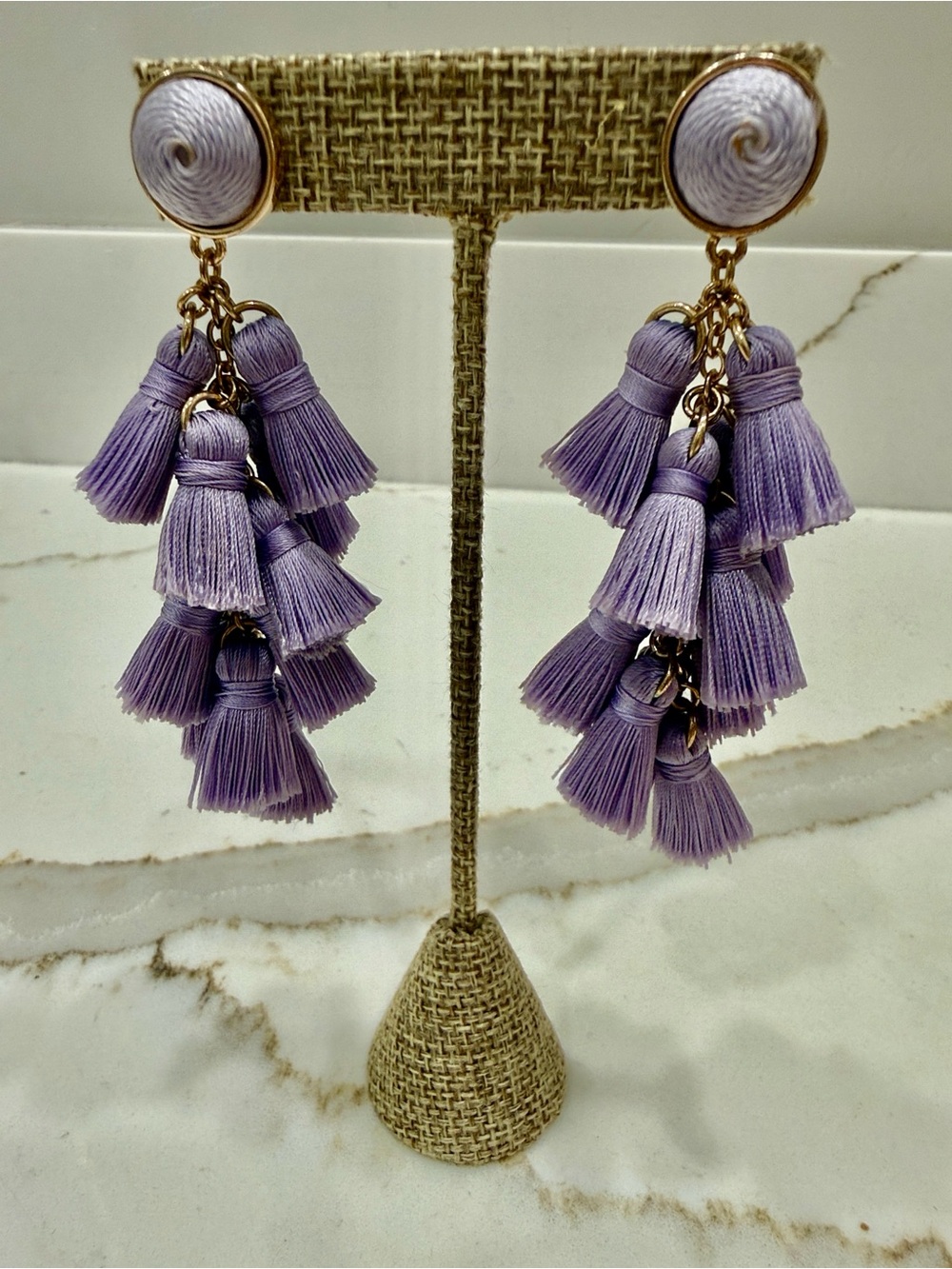 Sugarfix Lavender Multi-Tassel Statement Earrings Dangle Posts